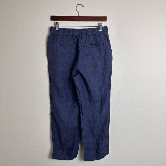 Sigrid Olsen blue 100% linen cuffed pull on elastic waist pants pockets M - Picture 5 of 5